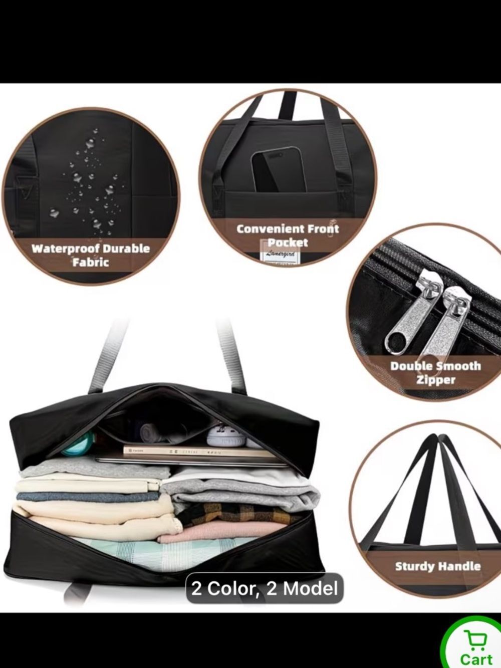 Travel Duffel Bag - Black Weekend Tote NWT - Picture 3 of 3